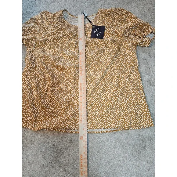 Ava & Viv Womens Plus 1X Yellow Print Smocked Neck Puff Sleeve NEW Boho Peasant - Picture 4 of 8